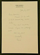 Ernie Harwell Signed Note