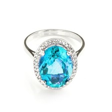 18K. GOLD RING WITH NATURAL DIAMONDS & BLUE TOPAZ