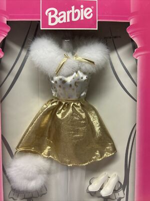 Barbie Fashion Avenue Party Gold White Dress Fake Fur Accessories 1998 Mattel | eBay Barbie Fashion Avenue Party Gold White Dress Fake Fur Accessories 1998 Mattel | eBay