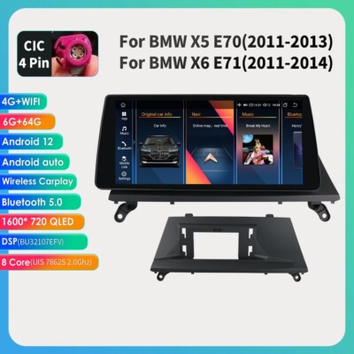 Apple Carplay Android 12 6+64GB Car Radio Stereo For BMW X5 X6 E70 E71 2011-2010