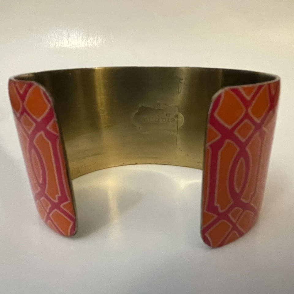 Brazalete Mud Pie Rosa y Naranja Mod Diseño Geométrico 1.5 Pulgadas Ancho con Caja Foto 4 de 4