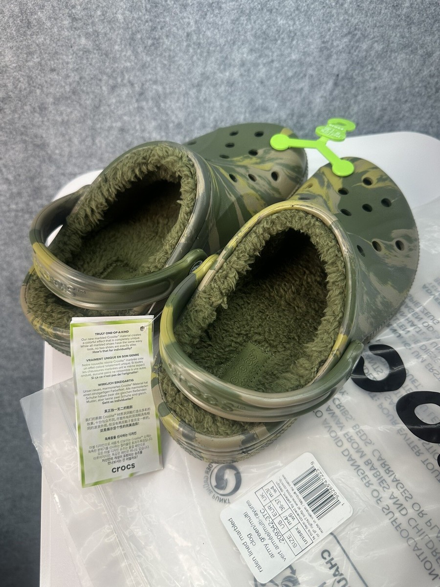 Crocs Ralen Lined Army Green Camo Slip On Clog Size Men's 4