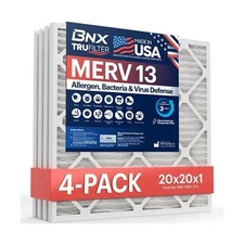 BNX TruFilter 20x20x1 MERV 13 (4-Pack) AC Furnace Air Filter - MADE IN USA - ...