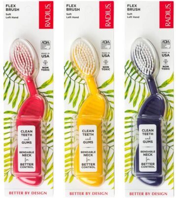 Radius Zahnbürste Flexbürste, Linkshand - 3er Pack in verschiedenen Farben, BPA frei