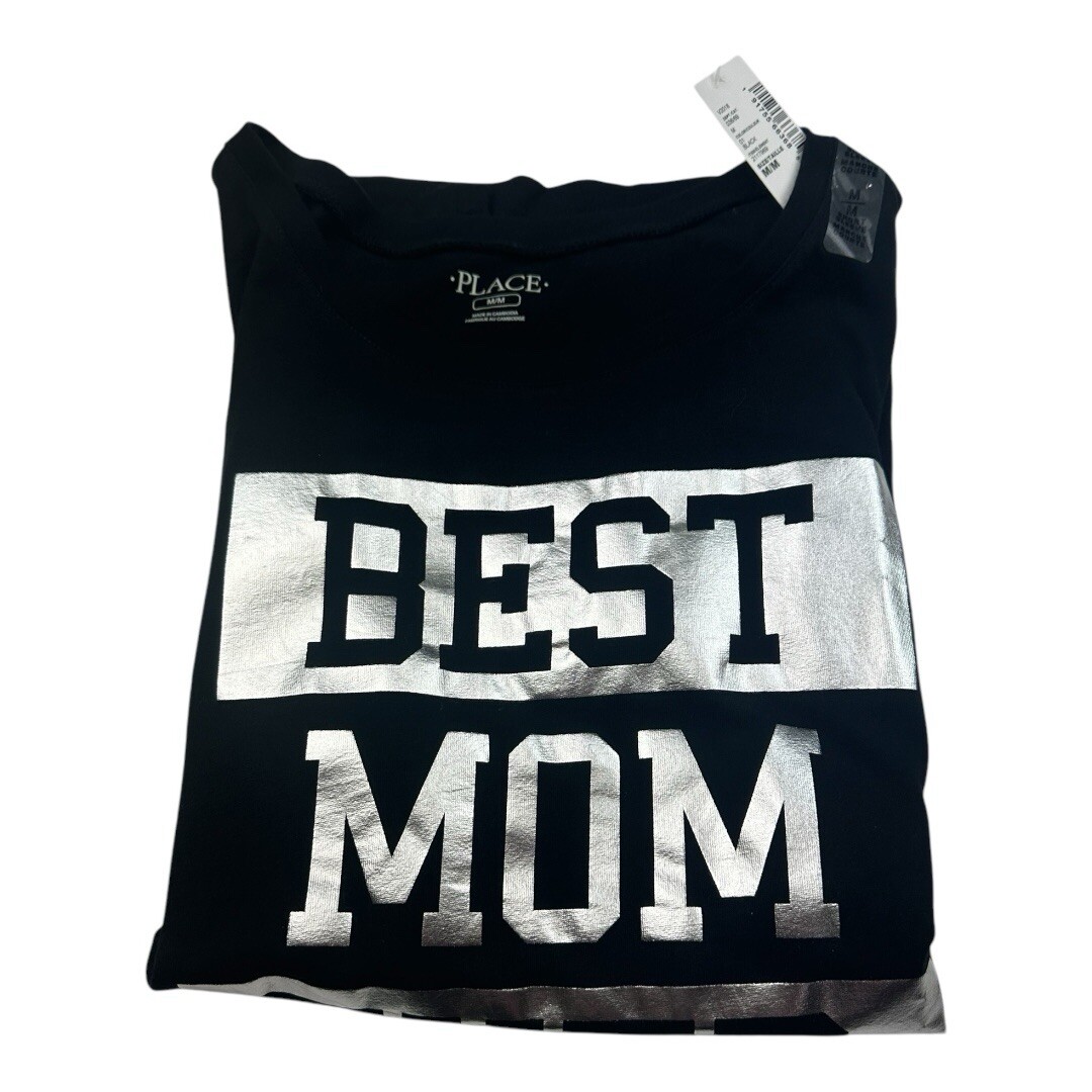 Children’s Place Shirt Womens Medium Black Silver Best Mom Ever Short Sleeve image 2