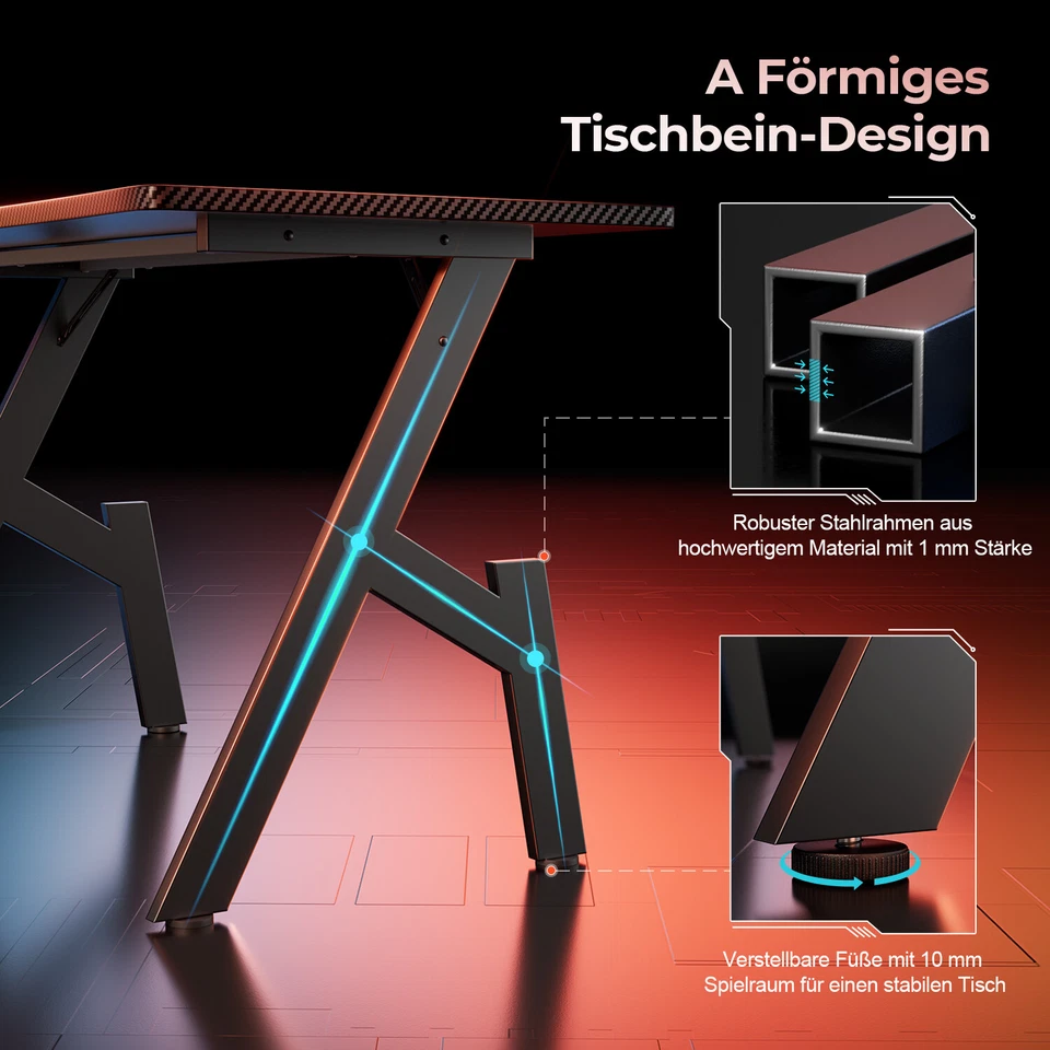 Gaming Schreibtisch, Gaming Tisch, Stabiler PC Tisch, Computertisch, Schwarz - Bild 3 von 4