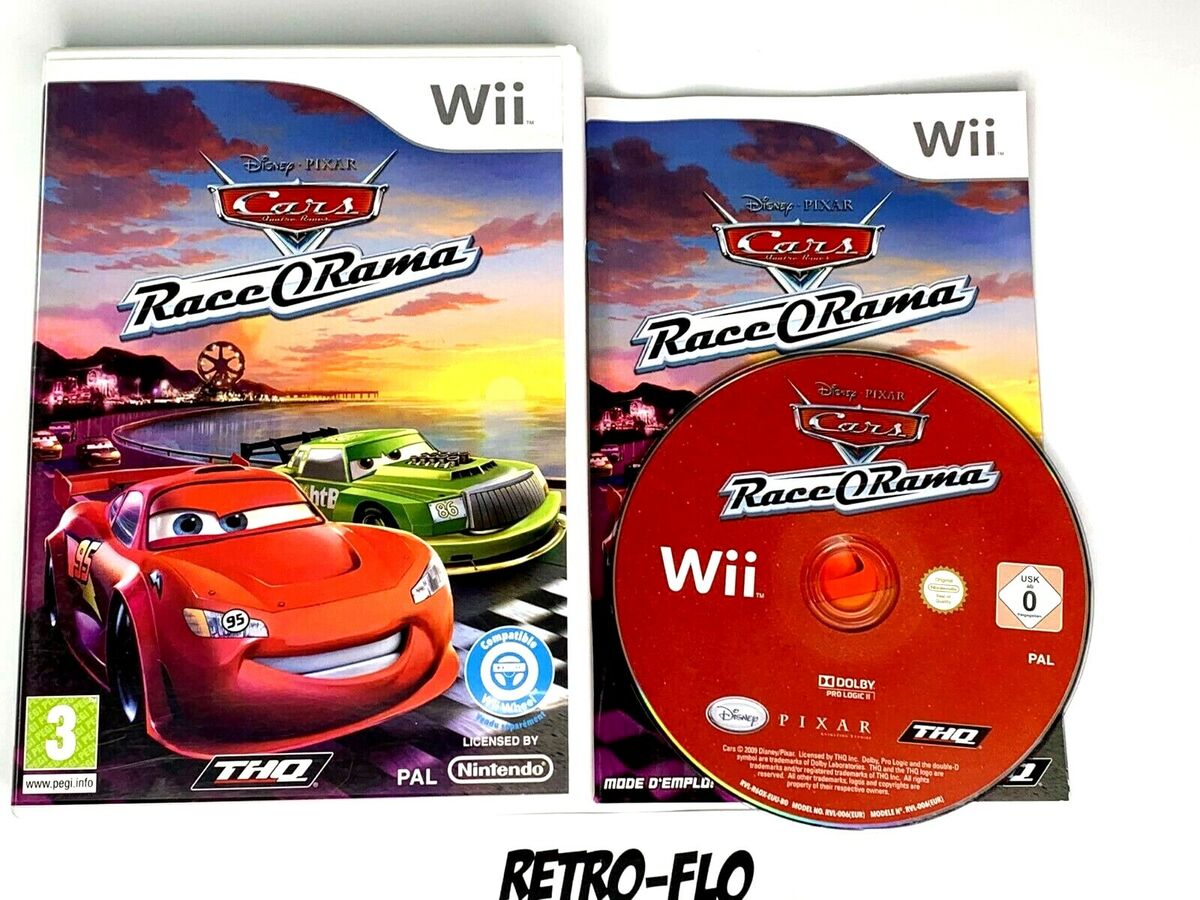 Cars Race-O-Rama Nintendo Wii + 2 Wii Wheels OEM Bundle Disney/Pixar Racing  GC