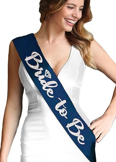 Navy Blue Rhinestone Bride to Be Sash