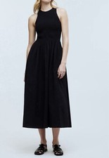 NWT Madewell Women The Melody Smocked Midi Dress XXS Crinkled Cotton Black NP124