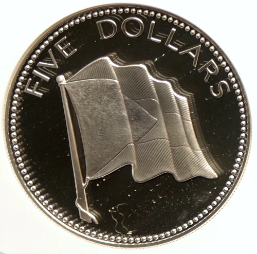 1974 BAHAMAS UK Queen Elizabeth II FLAG Proof Silver Coin $5 Coin NGC i101500