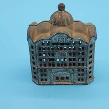 Original Antique Vtg 1899 A C Williams Domed Building Cast Iron Still Penny Bank