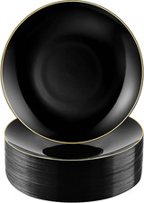 100 Black Gold Disposable Plates - 10 Inch Plastic Dinnerware for Parties