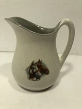 Vintage Ebrink USA equestrian horse Creamer pitcher 5” Tall. Design On One Side