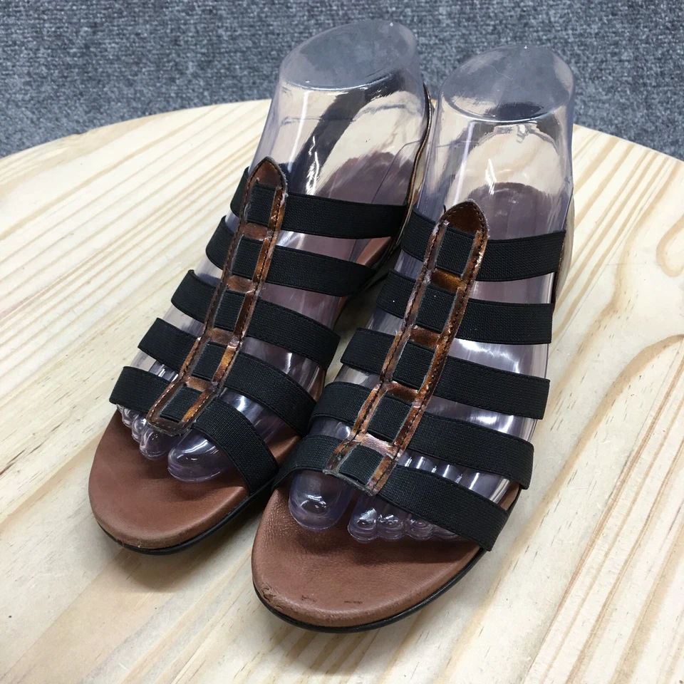 Sandalias Munro Americanas Mujer 7 Estrechas Darian Tirantes Negras Punta Abierta Cuña Foto 3 de 4