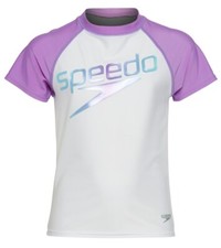 Speedo Girl's Short Sleeve Logo Rashguard, Sweet Taro, SM