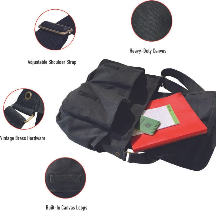 Bolsa carteiro de lona pesada grande escolar sobre o ombro satchel estilingue - Imagem 2 de 4