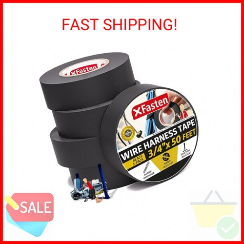 XFasten High Temp Wire Harness Tape, 3/4-Inch X 50-Foot Roll (5-Pack) – For Wiring Loom, Engine Bay, Automotive