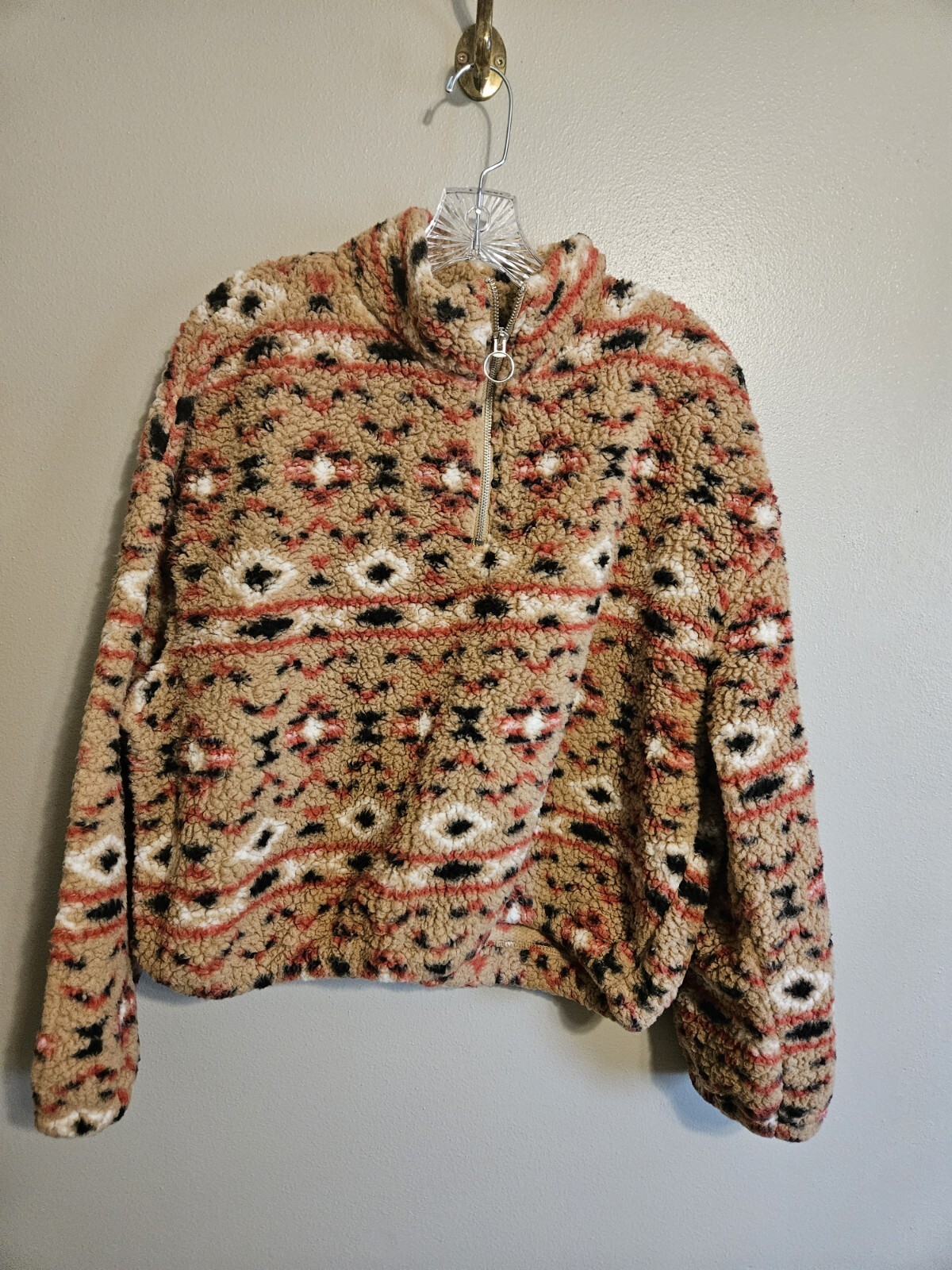 Love Tree Women Teddy Sherpa Quarter Zip Pullover Aztec Jacket Size ...