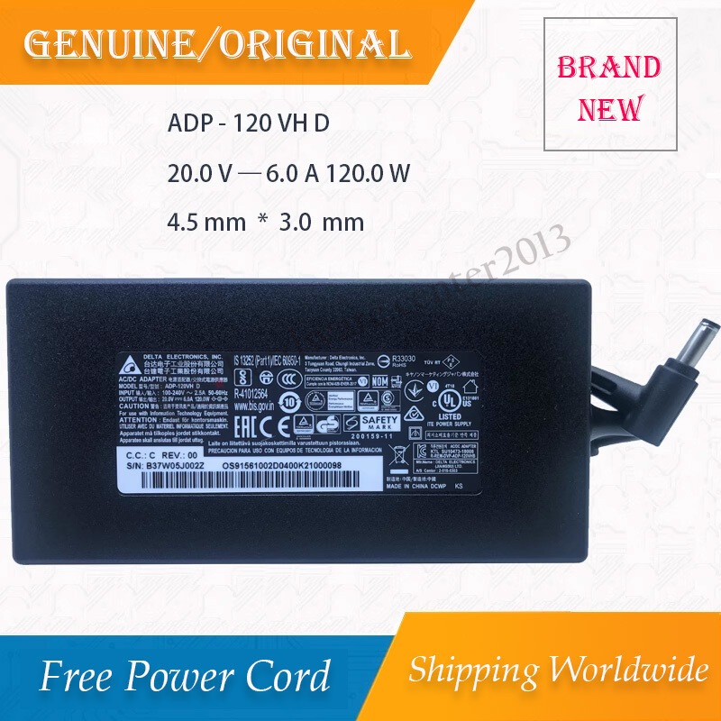 Genuine 120W 20V 6A Charger Adapter Fr MSI GF63 10SCSR-1202XFR Thin Power  Supply