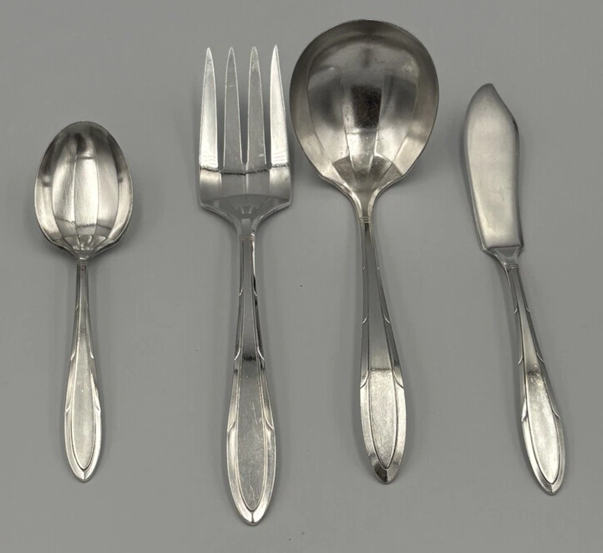 4 Serving Utensils Oneida Vintage Silver Plate 1937 Art Deco Reverie