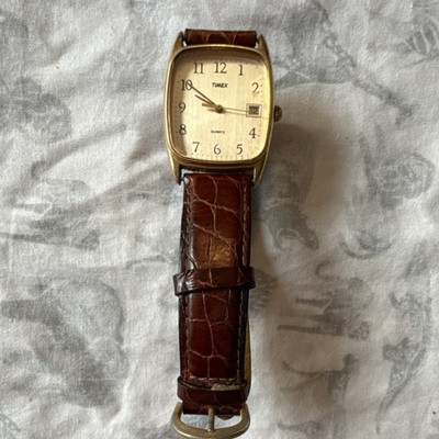 Timex LA Cell Gold-Tone Men's Quartz Brown Leather Band Rectangular Wristwatch