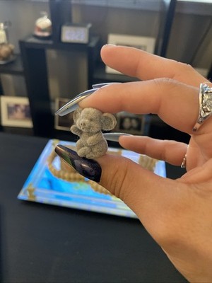 For lovers of miniatures: a tiny one-inch suede bear.