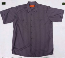 new red kap mens sz xl industrial work shirt short sleeve gray striped