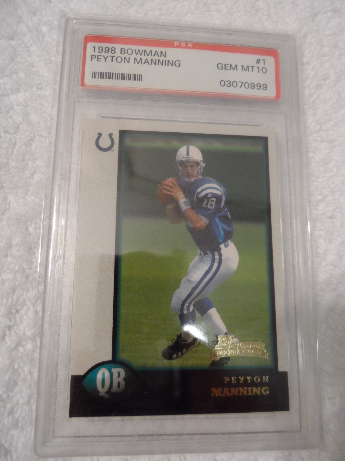 Peyton Manning 1998 Bowman #1 RC Rookie Card Colts PSA 10 GEM MINT view 2