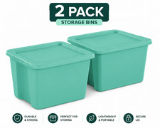 Sterilite 18 Gal Storage Tote Bin Snap Lid Stackable Teal 2 Pack