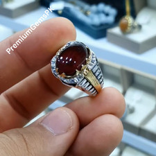 Natural 10 Carat Yemeni Brown Aqeeq Mens Ring Sterling Silver 925 Handmade