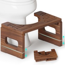 Foldable Toilet Stool, 7'' and 9'' Adjustable Heights Acacia Wood Poop Stool