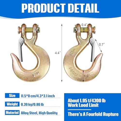  2Pack 5/16 Clevis Slip Hook with Safety Latch, Heavy Duty Forged G70 5/16 Inch