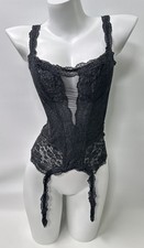 Vintage Victoria's Secret 36 Bustier Garter Corset Black Sheer Floral Lace 1998
