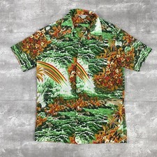vintage 70s ROYAL ISLANDER Hawaiian shirt Mens L polyester crepe Rainbow floral