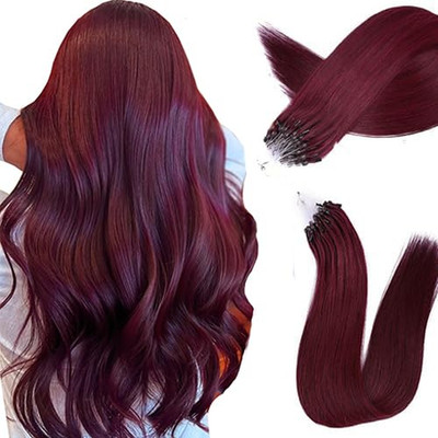 Diyomo Microlink Hair Extensions Human Hair 99J Wine Red 18 Inch Smooth And