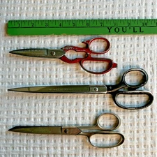 Vintage Shears Scissors Lot of 3 HEAVY DUTY Clauss Valley Forge Sewing Kitchen