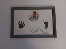 Baby Photo Frame 12 x 8.5 Hand and Foot Print Traditional Gray New