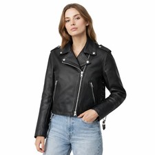 Vtg Classic Leather USA Womens Black Moto Biker Jacket Large Full Zipper Cuffs