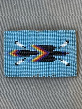 Vintage Native American Indian Beaded Metal Suede Leather Backing Belt Buckle