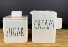 Rae Dunn By Magenta 2 piece ceramic square sugar bowl and creamer set