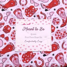 NWT  4 pc Cowgirl In Love QUEEN SIZE Valentines Bed Sheets Cowboy Hats  Boots