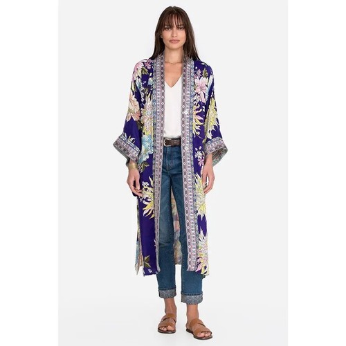 Johnny Was Annika Reversible Silk Kimono Duster Floral Patchwork Long Cardigan