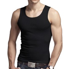 Men's  100% Cotton TankTop  Vest  Undershirt  A-shirt Sleeveless Slim Fitted Gym