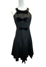 David Meister Black Taffeta Midi Dress Velvet Bow Cocktail Evening Formal 6