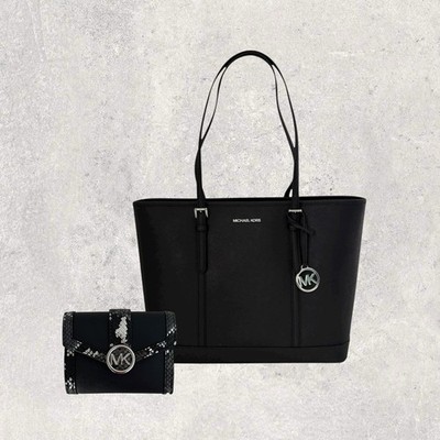 Michael Kors Tasche Shopper Portemonnaie Jet Set Travel Carmen Schwarz Grau NEU