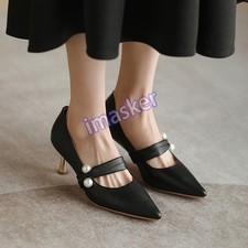 Women Pointed Toe High Heels Autumn Wedding Shoes Pearl Kitten Heel Pump Shoes