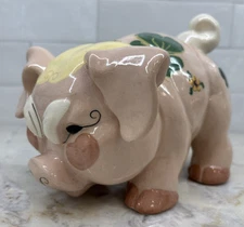 Vintage KAY FINCH Pottery CALIFORNIA Shamrocks PIG Pink Flowers AS IS-CHIP Irish