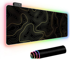 RGB Mouse Pad LED Desk Mat Large Gaming Mousepad Black and Gold Line Design, Key