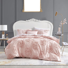 Reversible Twin Duvet Cover Set with Sham  Throw Pillow - Rambling Roses Pink