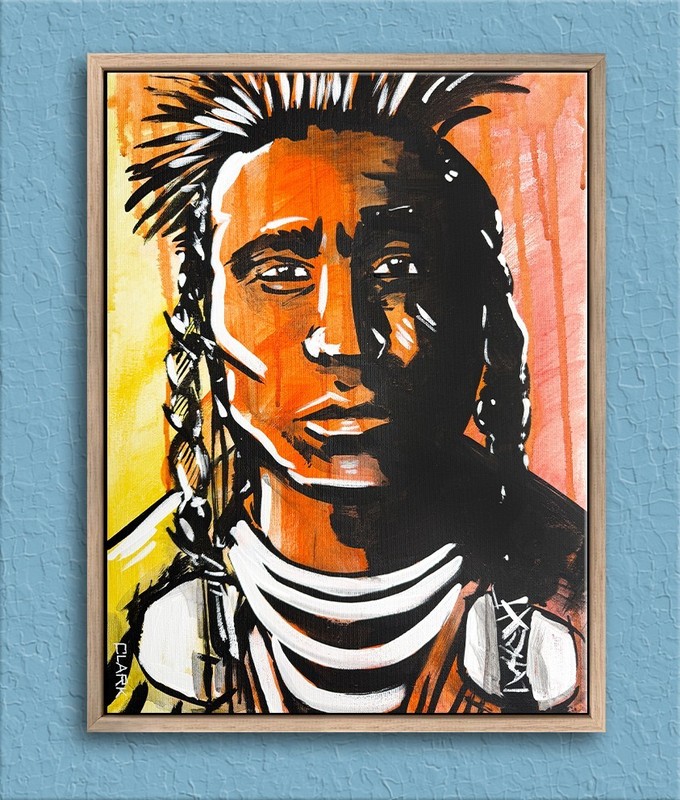 Original Native American Portrait - Acrylic Painting On 16x12" Stretched Canvas